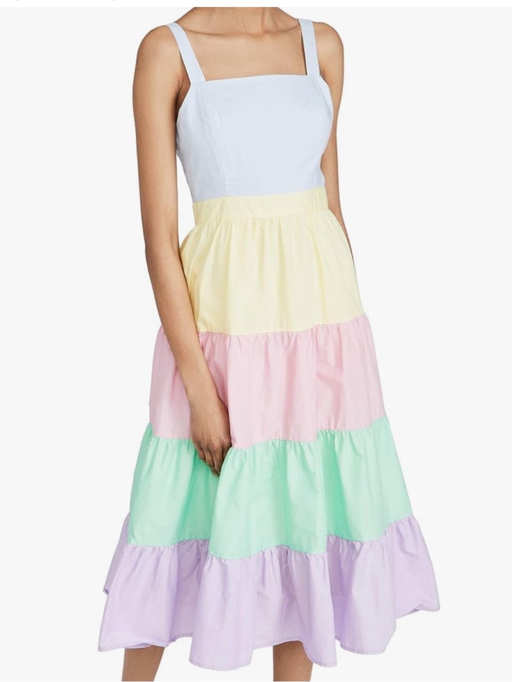 English Factory Pastel Tiered Midi Dress - White, Yellow, Pink, Mint, Lavender
